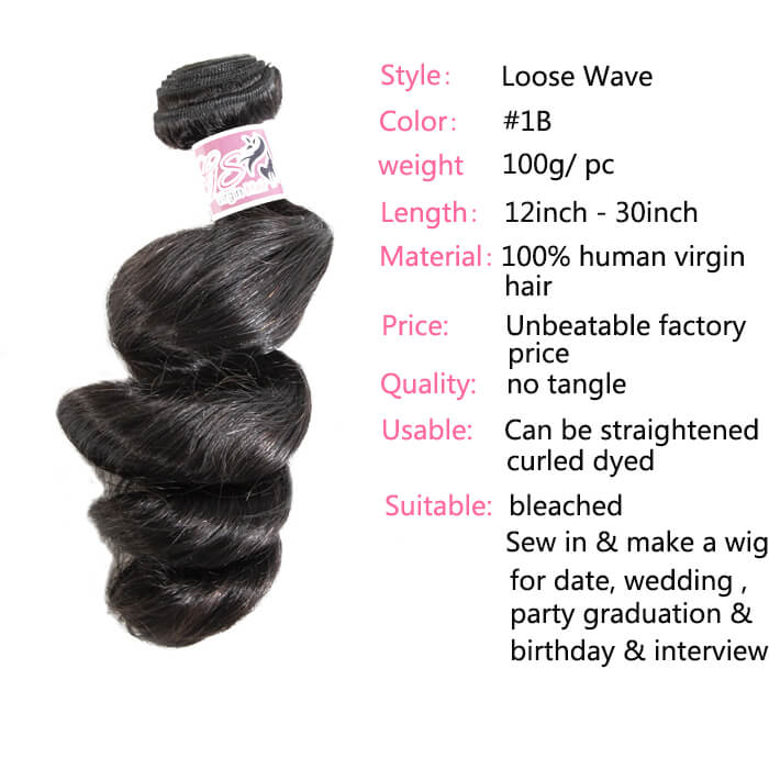 GS Virgin Hair Loose Wave 5×5 Lace Closure and Brazilian Hair Braid Loose Weave 3 Bunch Cabello Series