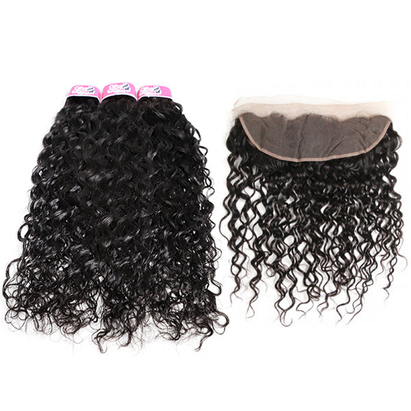 GS Virgin Hair Water Wave Weave 3pc And 13*4 Lace Frontal Closures Natural Wave