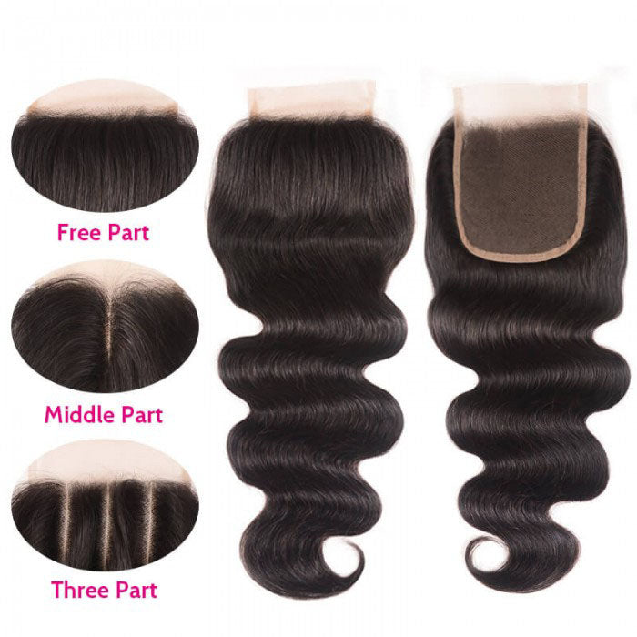 GS Virgin Hair 4pcs Brazilian Virgin Hair Body Wave Hair Bundles With 5X5 Transparent Lace Closure