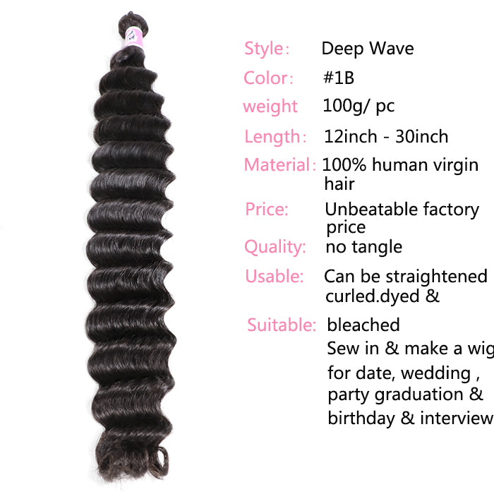 GS Virgin Hair 3pcs/pack Deep Wave Brazilian Human Hair Weave