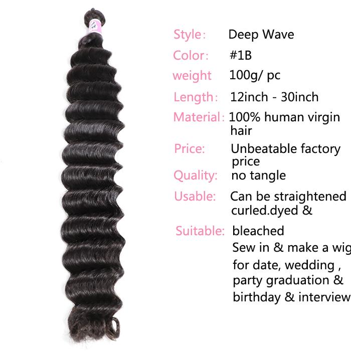 GS Virgin Hair Cabello Series Peruvian Human Virgin Hair Deep Wave 3Pcs/pack