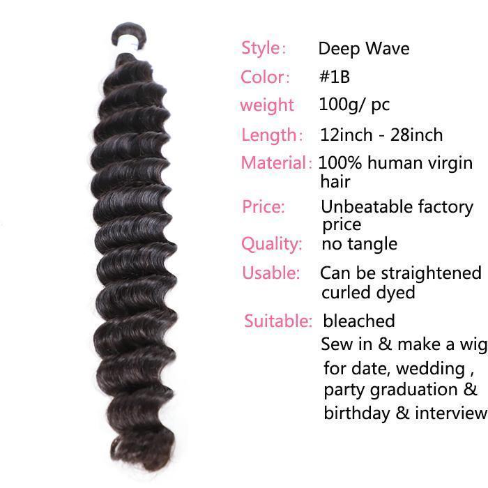 GS Virgin Hair Indian Deep Wave Human Virgin Hair 4 Bundles Blue Series