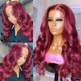 GS Virgin Hair 99J Body Wave Wigs 4*4 13*4 Lace Closure Wigs Burgundy Colored Wigs