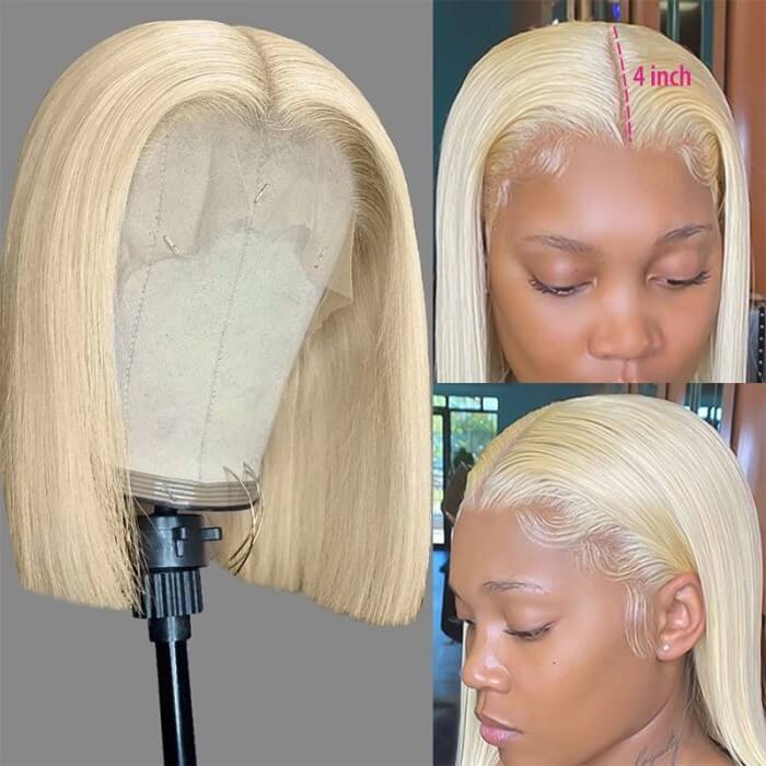 GS Virgin Hair 613 Blonde Short Layered 13x4 Lace Front Human Hair Bob Wig