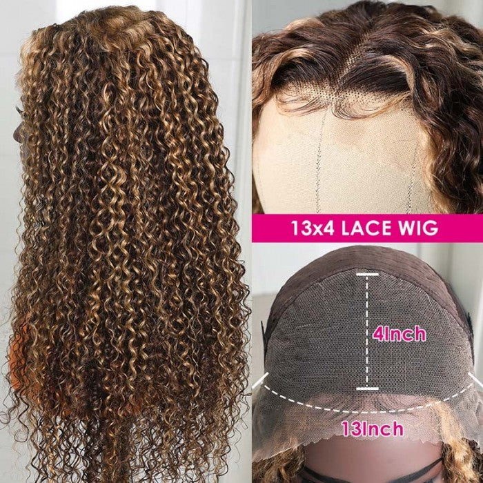GS Virgin Hair 13x4 180 Density  Honey Blonde Money Piece Highlight Lace Front Curly Human Hair Wigs Cabello  Series