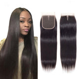 GS Virgin Hair Upgrade 4X4 Middle Part Lace Closure with Baby Hair Straight Human Hair Closure Middle Part Natural Black Cabello Series