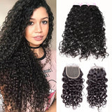 GS Virgin Hair Water Wave Hair 5*5 HD Lace Closure With 3 Bundles Brazilian Natural Wave Human Hair Bundles