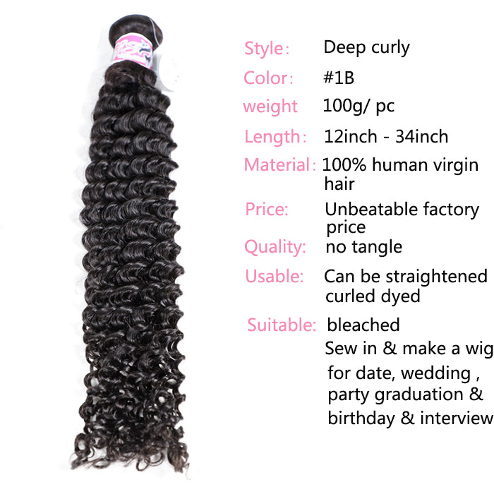 GS Virgin Hair Cabello Series 1 pcs Deep Curly Human Virgin Hair Weavin
