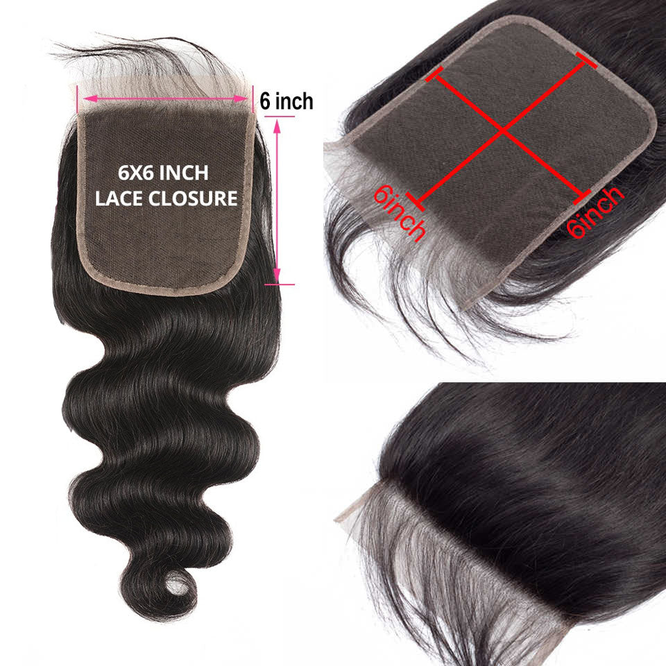 GS Virgin Hair 6x6 Transparent Lace Closure Body Wave  Middle  Part Hair Invisible Knots Cabello series