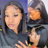 GS Virgin Hair Short Straight Lace Frontal Bob Wig With Baby Hairs Along The Hairline 100% Human Hair Without Bangs