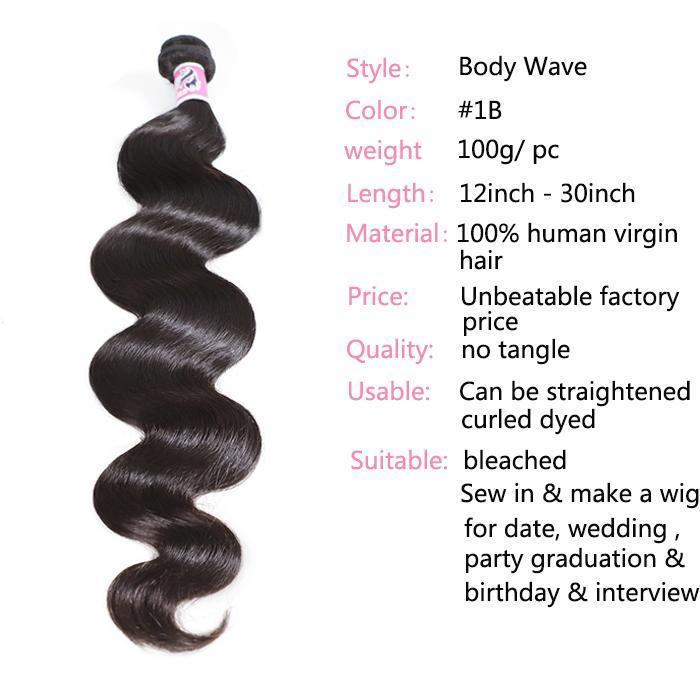 GS Virgin Hair Indian Body Wave Human Virgin Hair 4pcs/pack Cabello Series