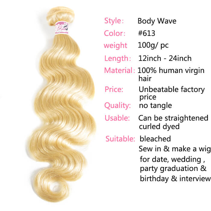 GS Virgin Hair 613 Blonde Virgin Hair Bundles Body Wave Weave 4 Bundles/Lot