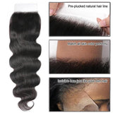 GS Virgin Hair 3 Bundles Brazilian With Closure Middle Part 100% Virgin Remy Human Hair middle Part 5x5 Lace Closure Natural Black Color Body Wave  hair