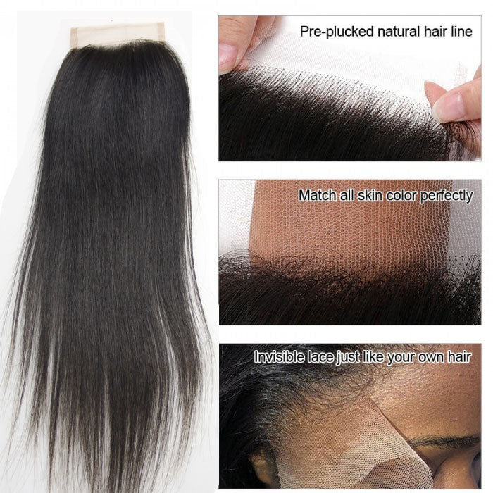 GS Virgin Hair 4x4 5x5 HD Free Part Closure Straight Hair Deep Parting  Lace Closure Cabello Series