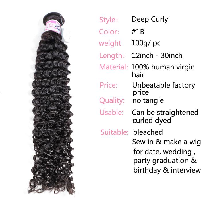 GS Virgin Hair Malaysian Deep Curly Human Virgin Hair 4 Bundles Cabello Series