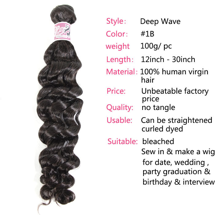 GS Virgin Hair Cabello Series 3 Bundles Indian Deep Wave Human Virgin Hair