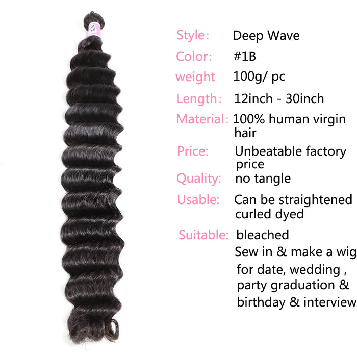 GS Virgin Hair Brazilian Deep Wave Human Virgin Hair 4 Bundles
