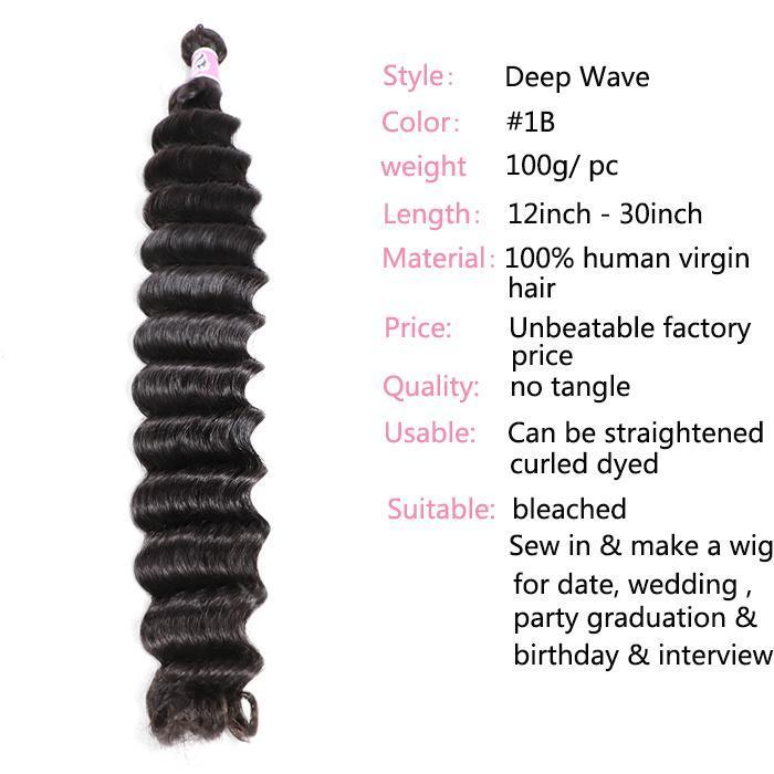 GS Virgin Hair Indian Deep Wave Human Virgin Hair 4 Bundles Cabello Series