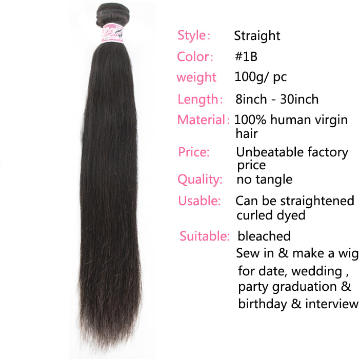 GS Virgin Hair 5X5 Transparent 3+1pcs Brazilian Virgin Hair Straight With Closure Cabello Series