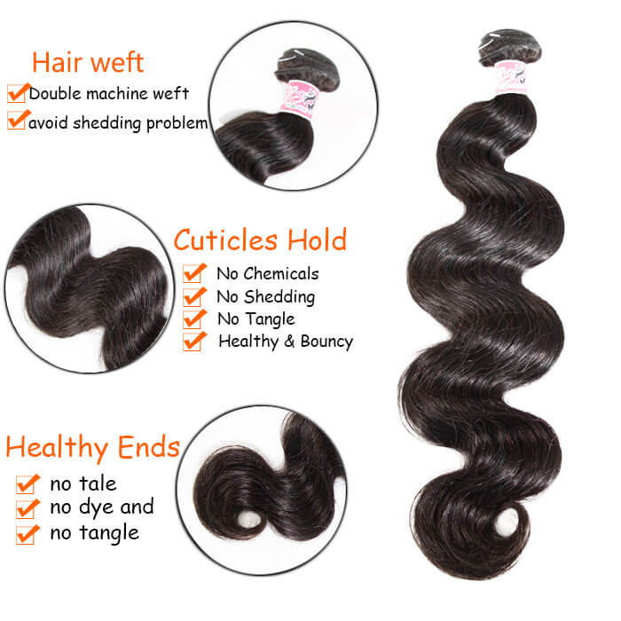GS Virgin Hair 5x5 HD Lace Closure With 4 Bundles Body Wave Human Hair Weaves Transparent Lace Natural