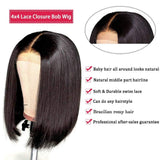 GS Virgin Hair Short Asymmetrical Blunt Cut 4X4 Bob Wigs Super Soft Cabello series