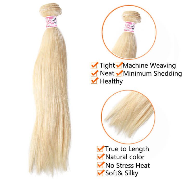 GS Virgin Hair 613 Blonde Virgin Human Hair  Bundles 10-30 Inch 3PCS Straight Hair