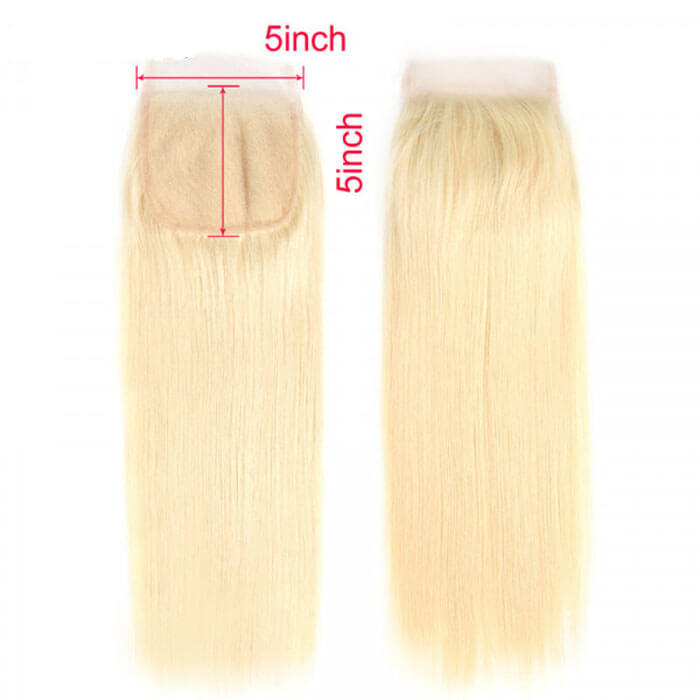 GS Virgin Hair Blonde Straight Hair 5*5 Lace Closure With 3 Bundles Brazilian Virgin Straight Human Hair Weaves
