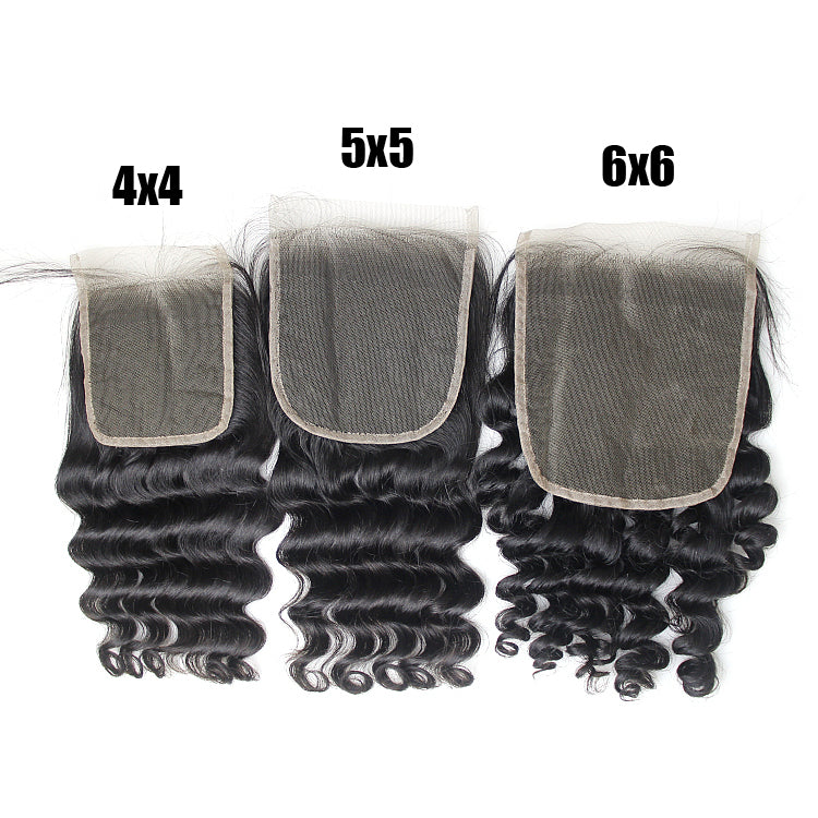 GS Virgin Hair Malaysian Loose Wave 4 Bundles with 5X5 Transparent lace Closure Natural Black