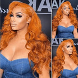 GS Virgin Hair Orange Ginger Body Wave Lace Front Wig Color Human Hair Women's Wig 20-24 Inch 180 Density