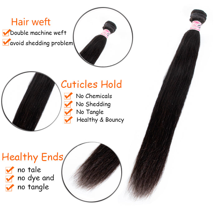 GS Virgin Hair 3 Bundles Brazilian free part Straight Hair Weft With 5x5 HD Closure