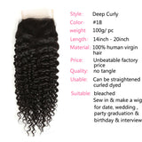 GS Virgin Hair Upgrade Lace Closure Deep Curly 4*4 Middle Part Top Lace Closure Natural Black Color Cabello Series