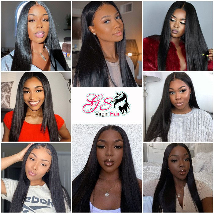 GS Virgin Hair 5X5 HD Lace Closure With 4 Bundles Straight Hair 100% Transparent Lace Closure Invisible Knots Cabello Series