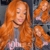 GS Virgin Hair Orange Ginger Body Wave Lace Front Wig Color Human Hair Women's Wig 20-24 Inch 180 Density