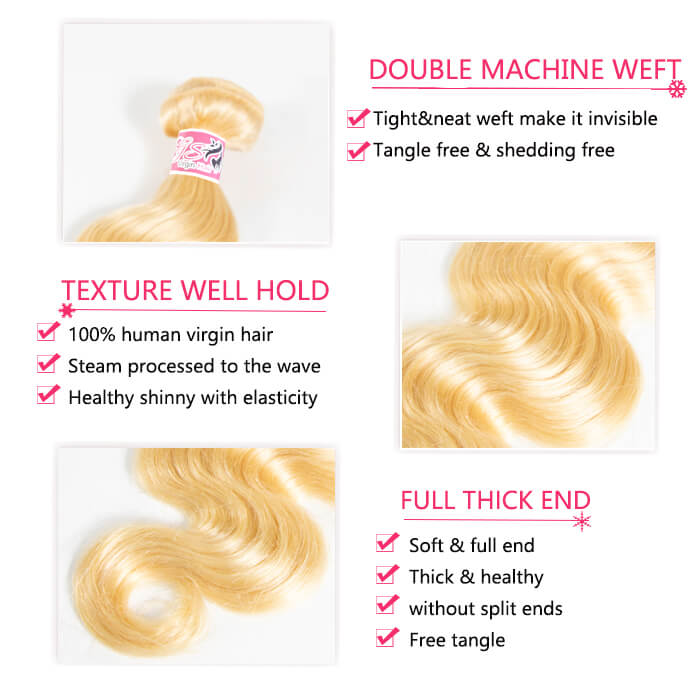 GS Virgin Hair Color 613 5*5 Lace Closures Body Wave And 3 Bundles Blonde Brazilian Body Wave Hair Bundles