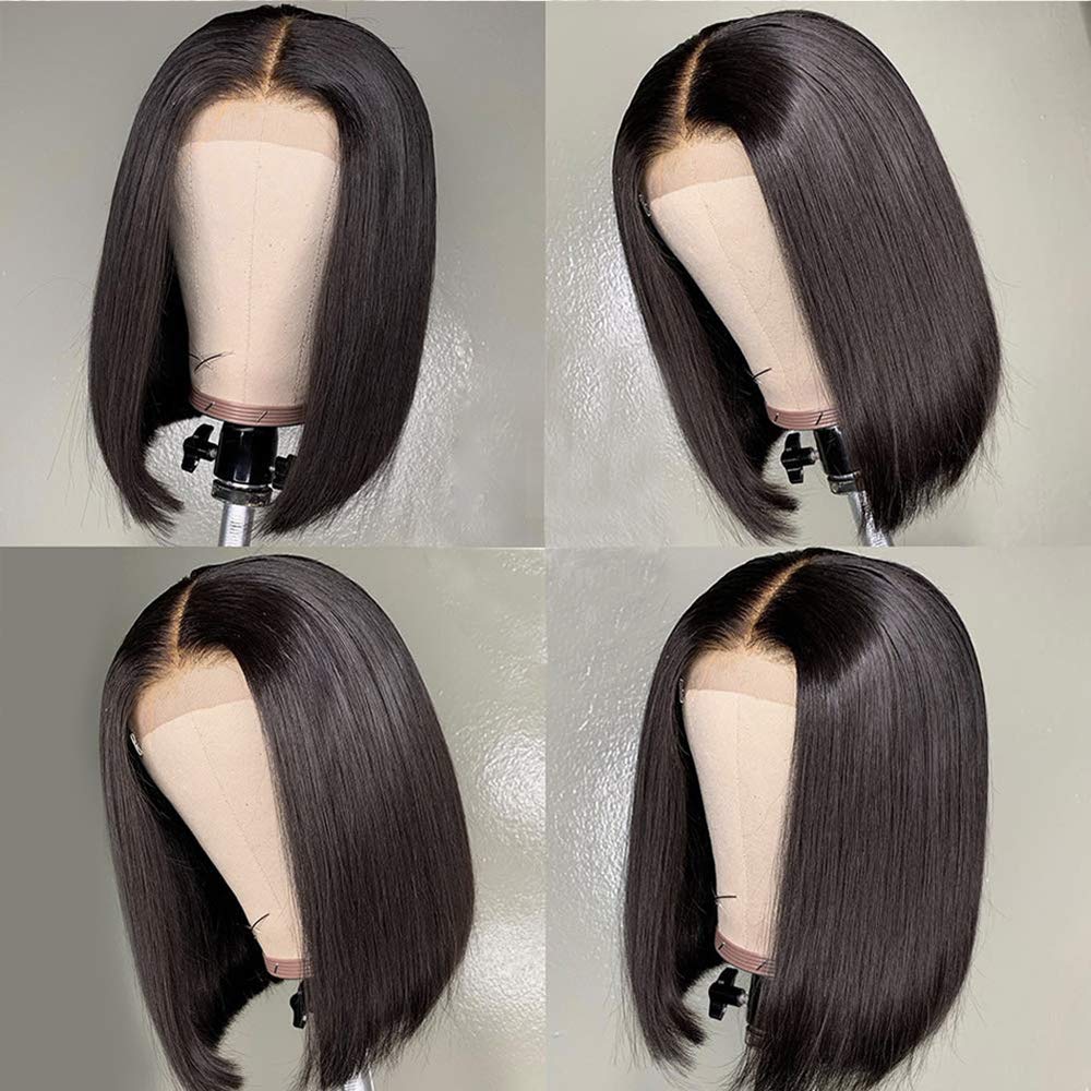 GS Virgin Hair Short Asymmetrical Blunt Cut 4X4 Bob Wigs Super Soft Cabello series