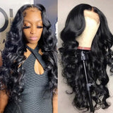 GS Virgin Hair New Style Bouncy Body Wave 13x4 Transparent Lace Frontal Wigs Human Hair Natural Black