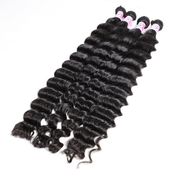 GS Virgin Hair  Deep Wave 4 Bundles With 5x5 Free Part HD Lace Closure Natural Black