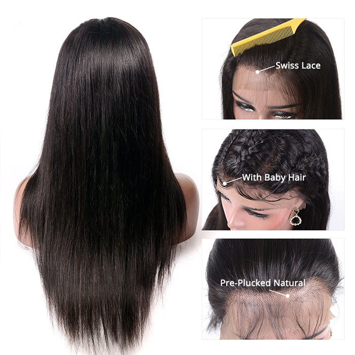 GS Virgin Hair Straight  Frontal Wig Pre Plucked 4X4 HD Closure Wig Straight Lace Front Wig  Hd Lace Wig Brazilian Hair