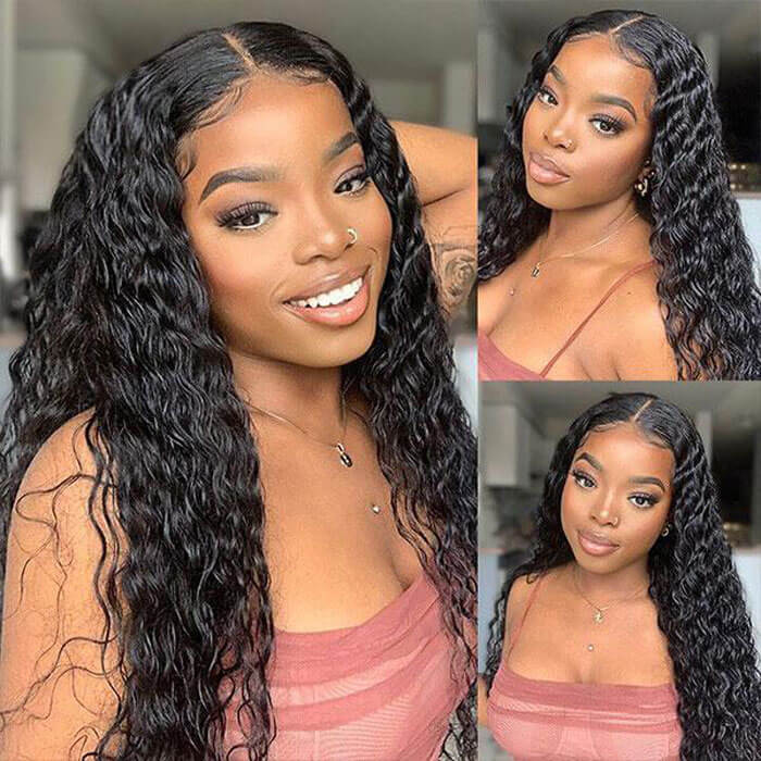 GS Virgin Hair 4X4 Transparent Water Wave Lace Front Human Hair Wigs  Brazilian 150% Density Wig