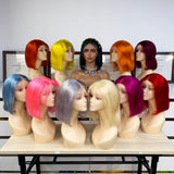 GS Virgin Hair Bob Straight Human Hair Color 13x4 Front Lace Wig Pink Purple Orange Blue Green