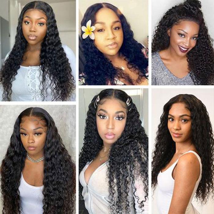 GS Virgin Hair 5X5 HD Deep Wave / Move Wave Lace Frontal Wig Pre Plucked Human Hair Wigs For Women With Baby Hair