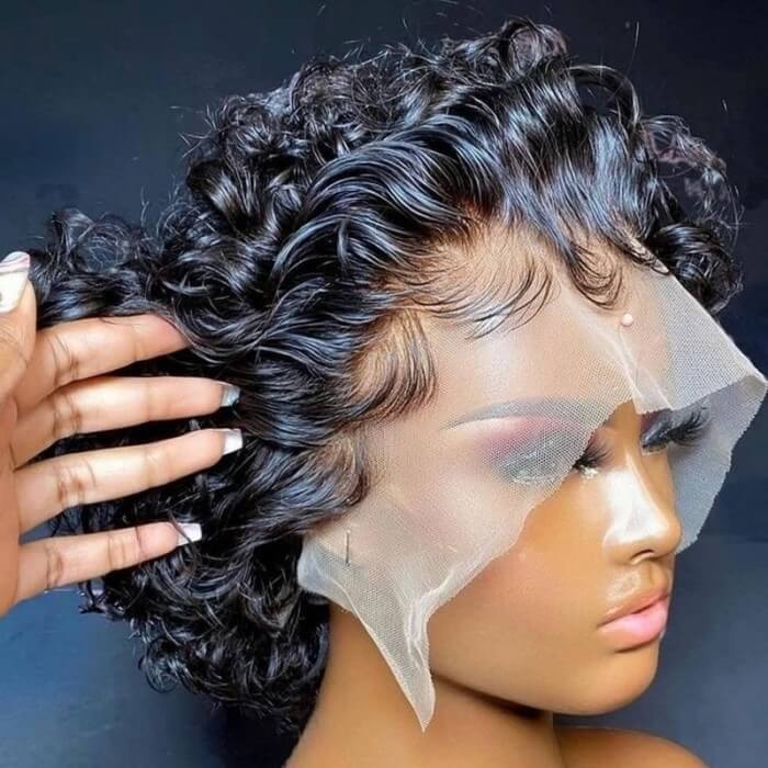 GS Virgin Hair  Bob Short Lace Frontal 13x4 Tpart Pixie Wig With Baby Hair Black