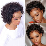 GS Virgin Hair  Bob Short Lace Frontal 13x4 Tpart Pixie Wig With Baby Hair Black