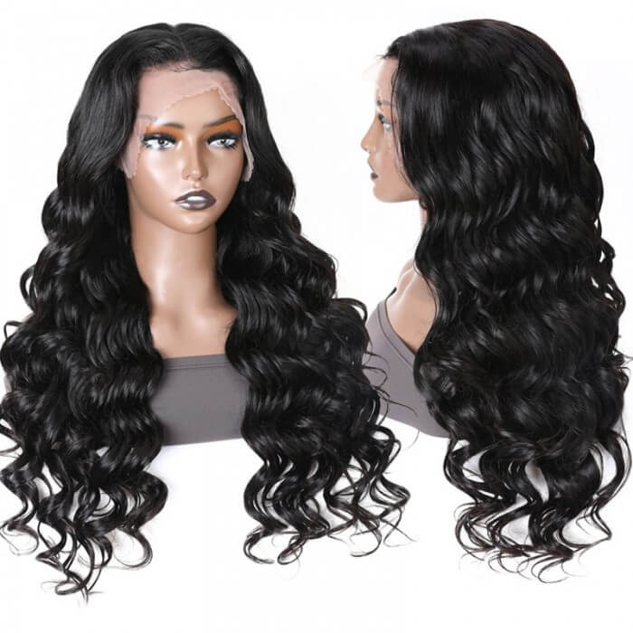GS Virgin Hair 13x4 Lace Frontal Wig Transparent Glueless Loose Wave Human Hair Wigs  Brazilian Virgin Natual Color