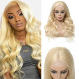 GS Virgin hair Cabello Series 150% density Virgin Human Hair Soft Long 613 Blonde Body wave  13x4 Lace Frontal Wig