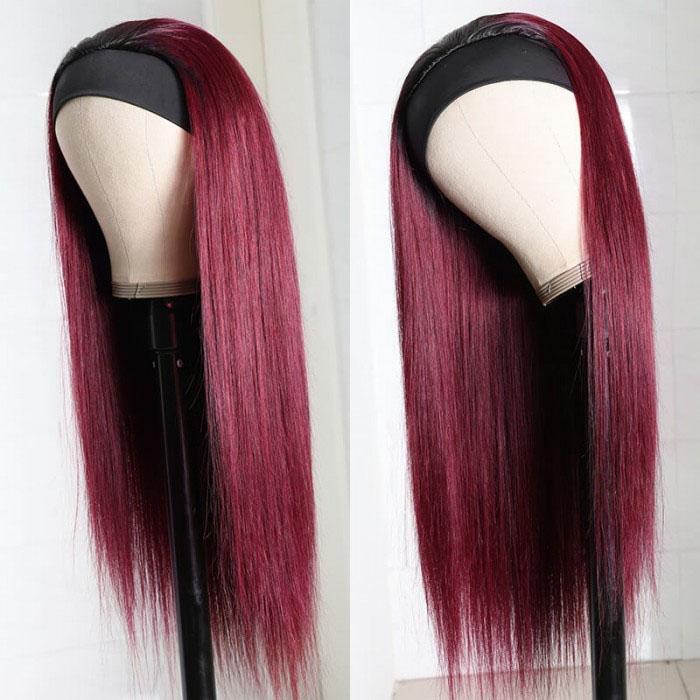 GS Virgin Hair 1B/99J dark root Straight Wig 13x4  Lace Frontal Human Hair Wig Cabello Series