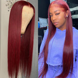 GS Virgin Hair 13X4 99J Colored Wig Straight Transparent Lace Wigs for Sale 150%  Density