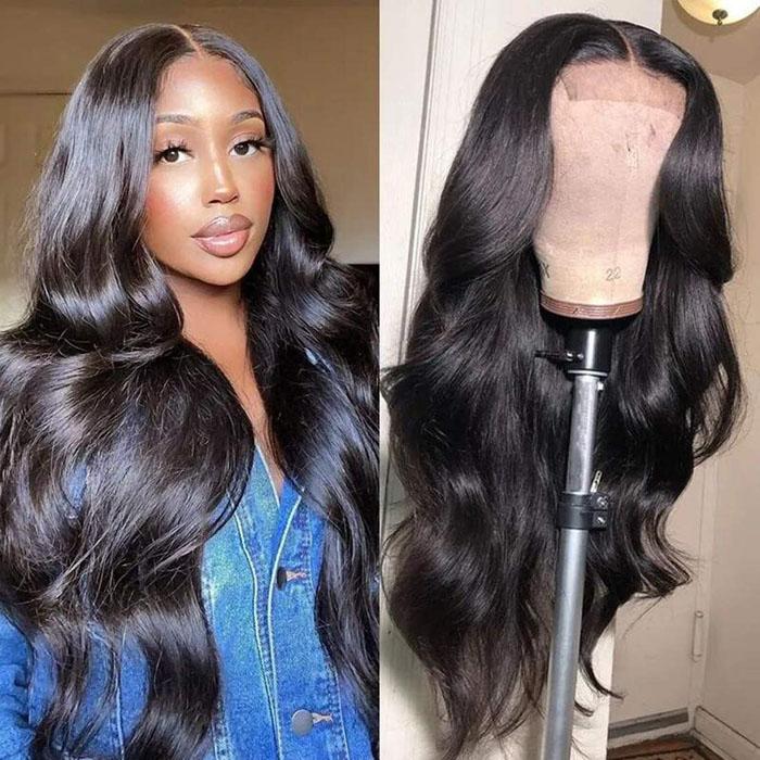 GS Virgin Hair 5x5 Transparent Lace Closure Wigs Body Wave Wig Natural Black Human Hair Wigs For Women Cabello Series