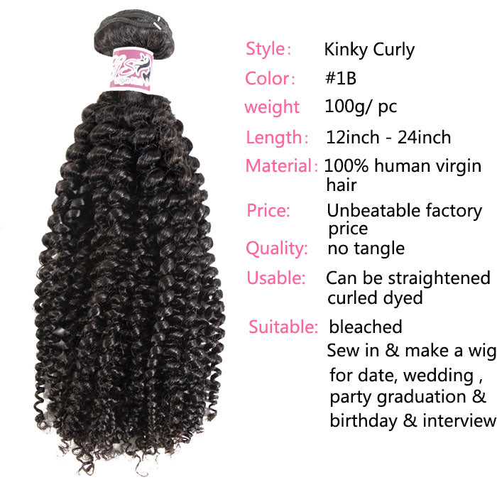 GS Virgin Hair 100% Virgin Human Hair Kinky Curly Hair 3 Bundles Cabello Series