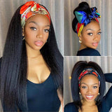 GS Virgin Hair Yaki Straight Headband Wig Human Hair For Women Glueless Natural Black Wig With Headband Cabello Series